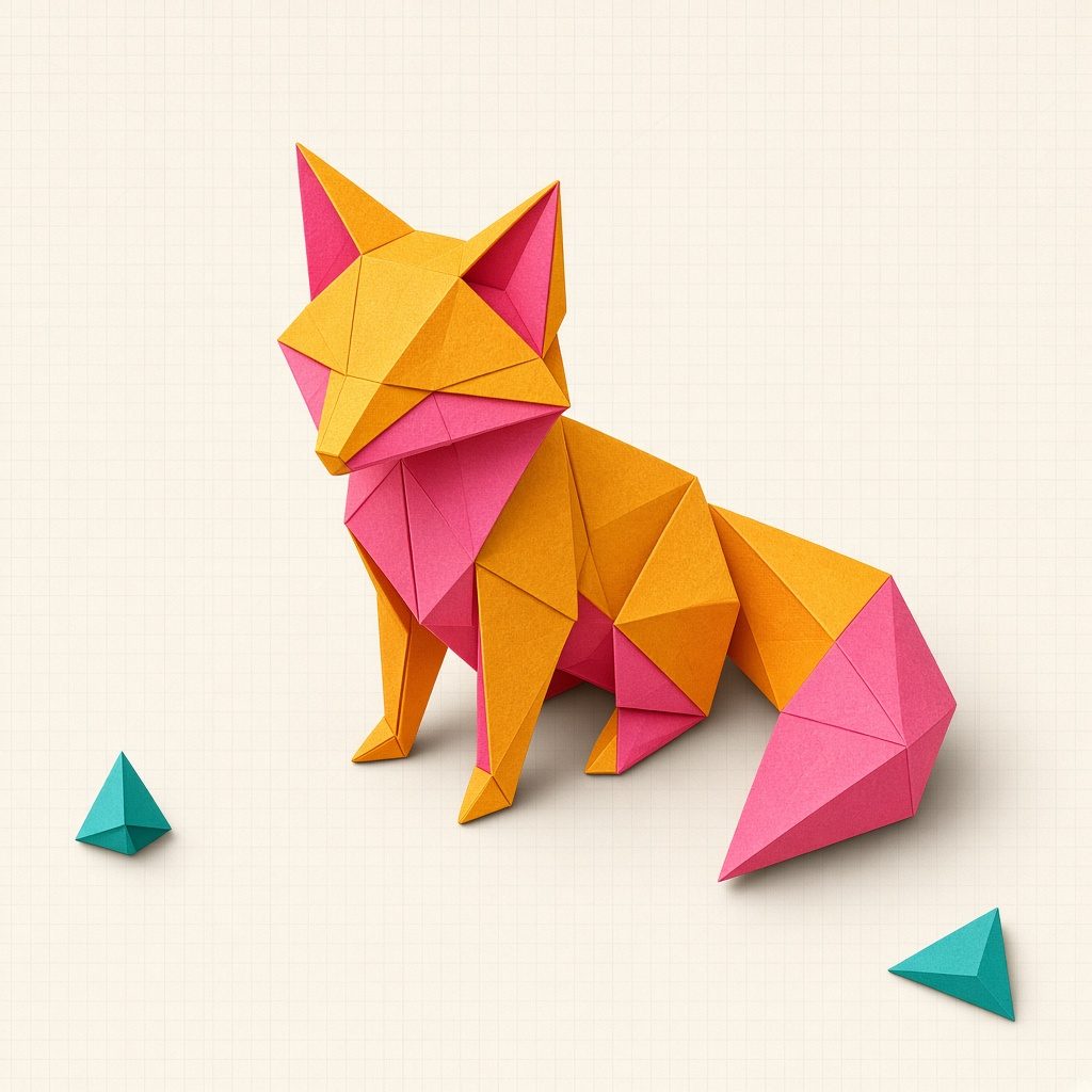 Turuncu ve pembe kâğıttan yapılmış origami tilki
