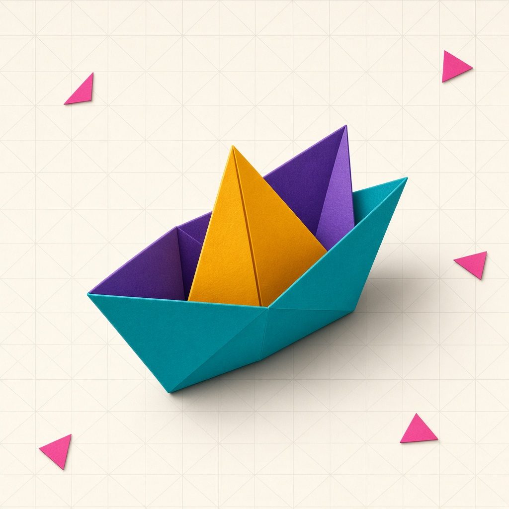Turkuaz ve mor kâğıttan katlanmış origami kayık